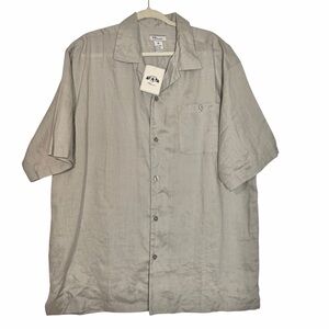 PJ Mark 100% Linen Short Sleeve Shirt Mens XL Grey Gray Beach Resort Casual NEW